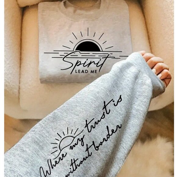 Spirit Lead Me Graphic Casual Round Neck Sweatshirt - Gray - Picture 1 of 5